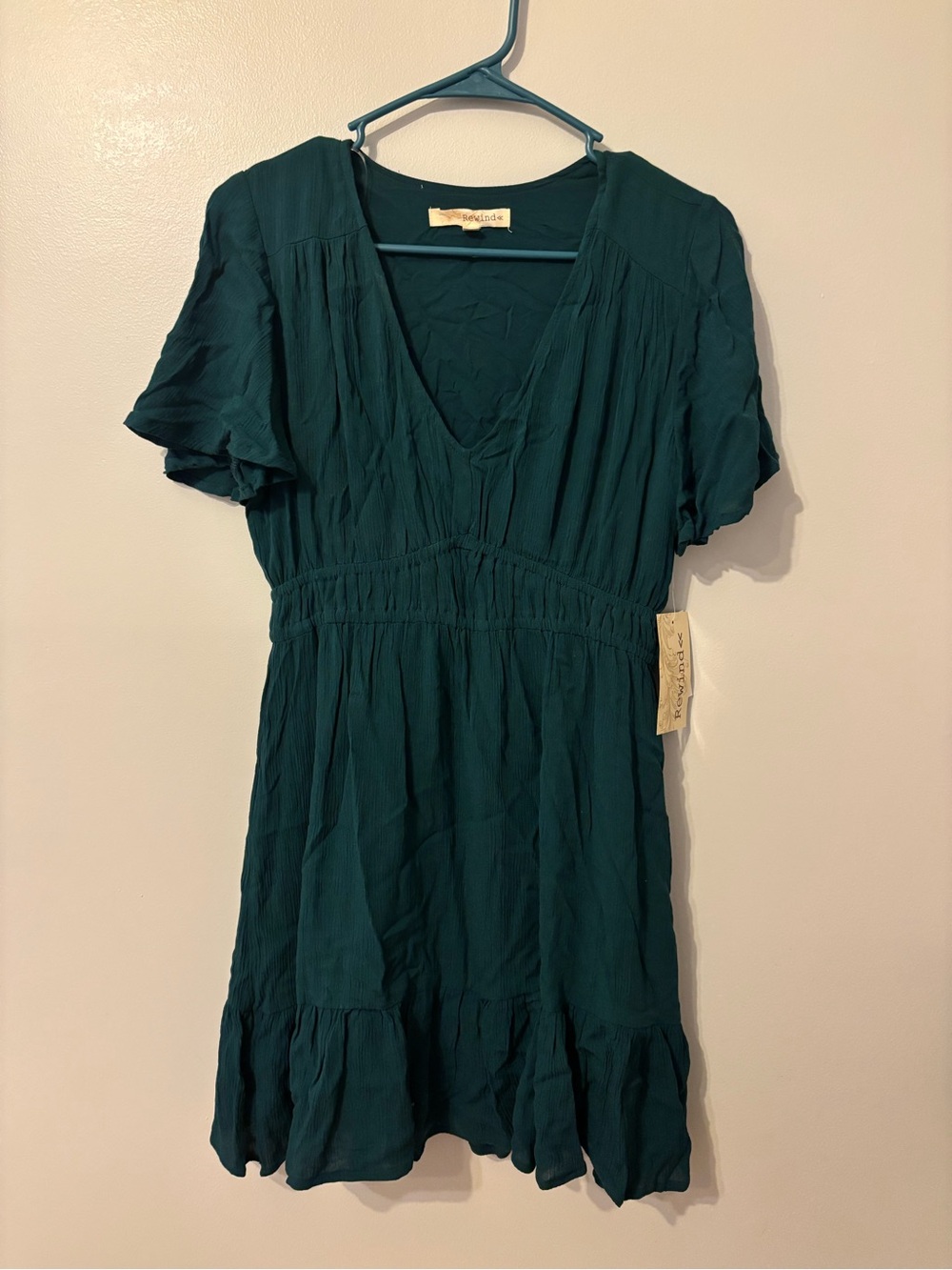 Rewind Teal V-Neck Mini Dress